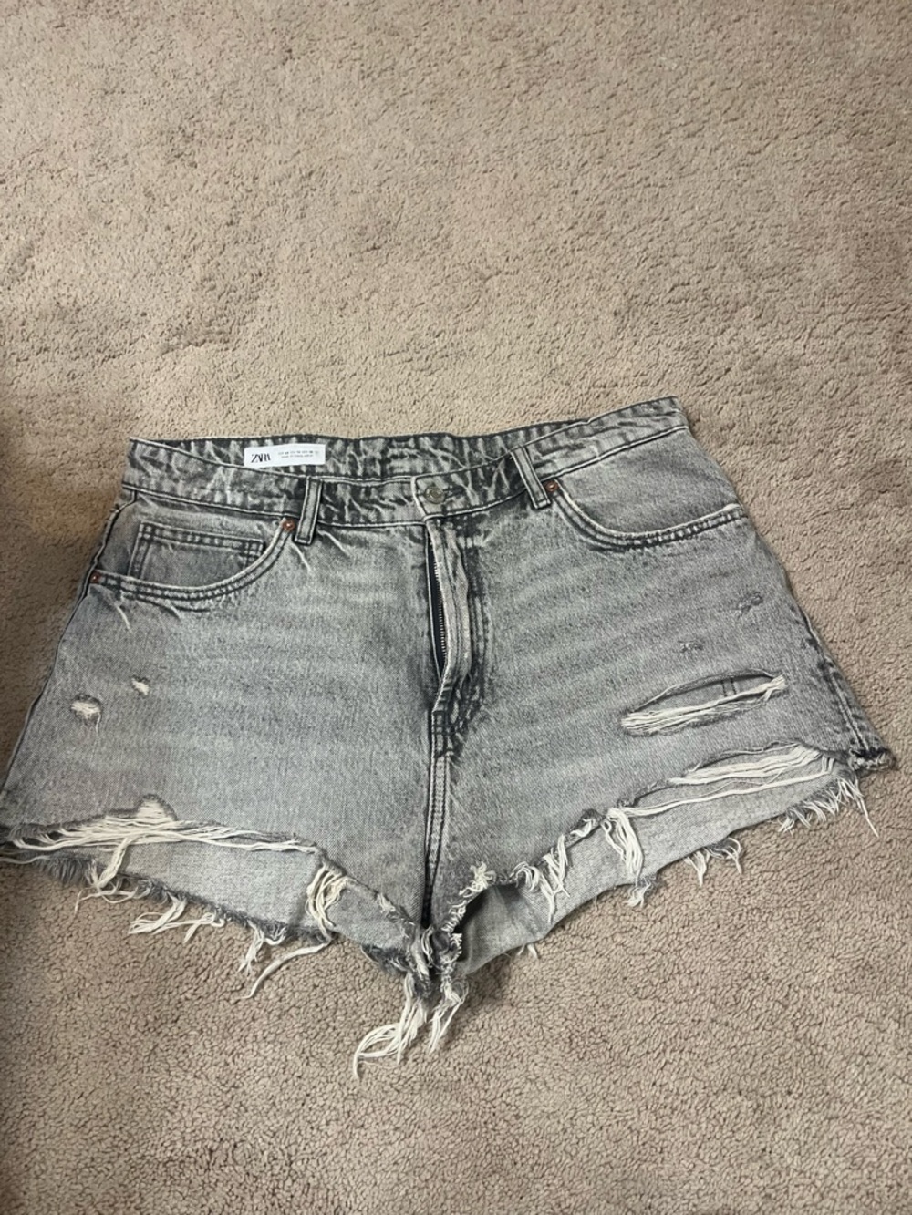 Zara Light Gray Distressed Denim Cutoff Shorts